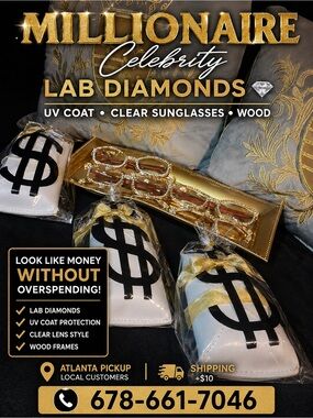 Millionaire Celebrity Lab Diamonds Clear Sunglasses - White & Gold Case
